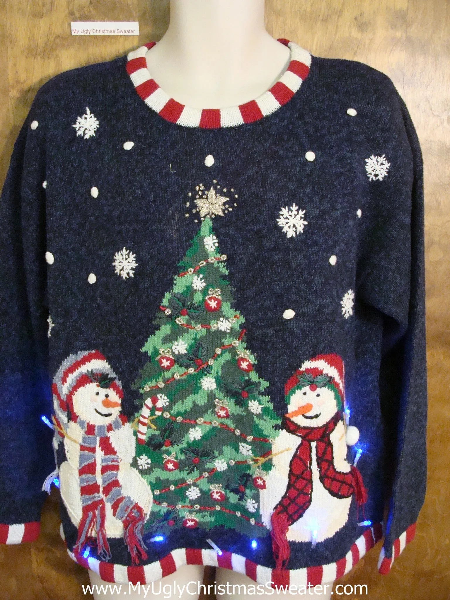 80s Snow and Candy Cane Trim Light Up Ugly Xmas Sweater