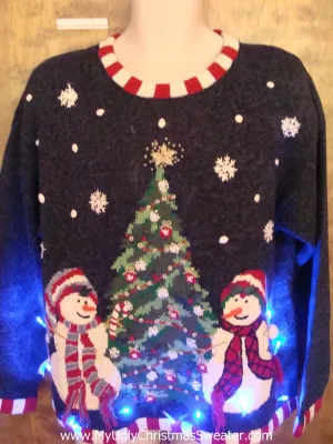 80s Snow and Candy Cane Trim Light Up Ugly Xmas Sweater