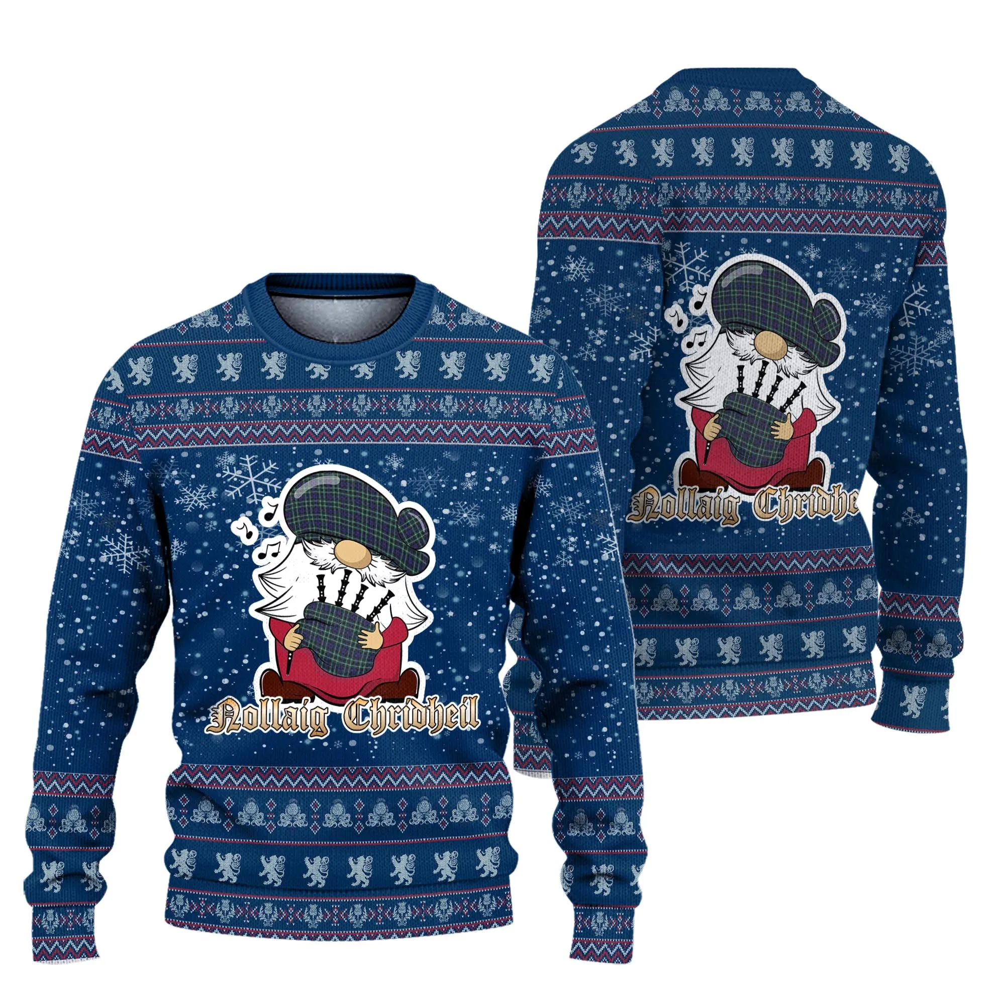 Allardice Clan Christmas Family Ugly Sweater with Funny Gnome Playing Bagpipes