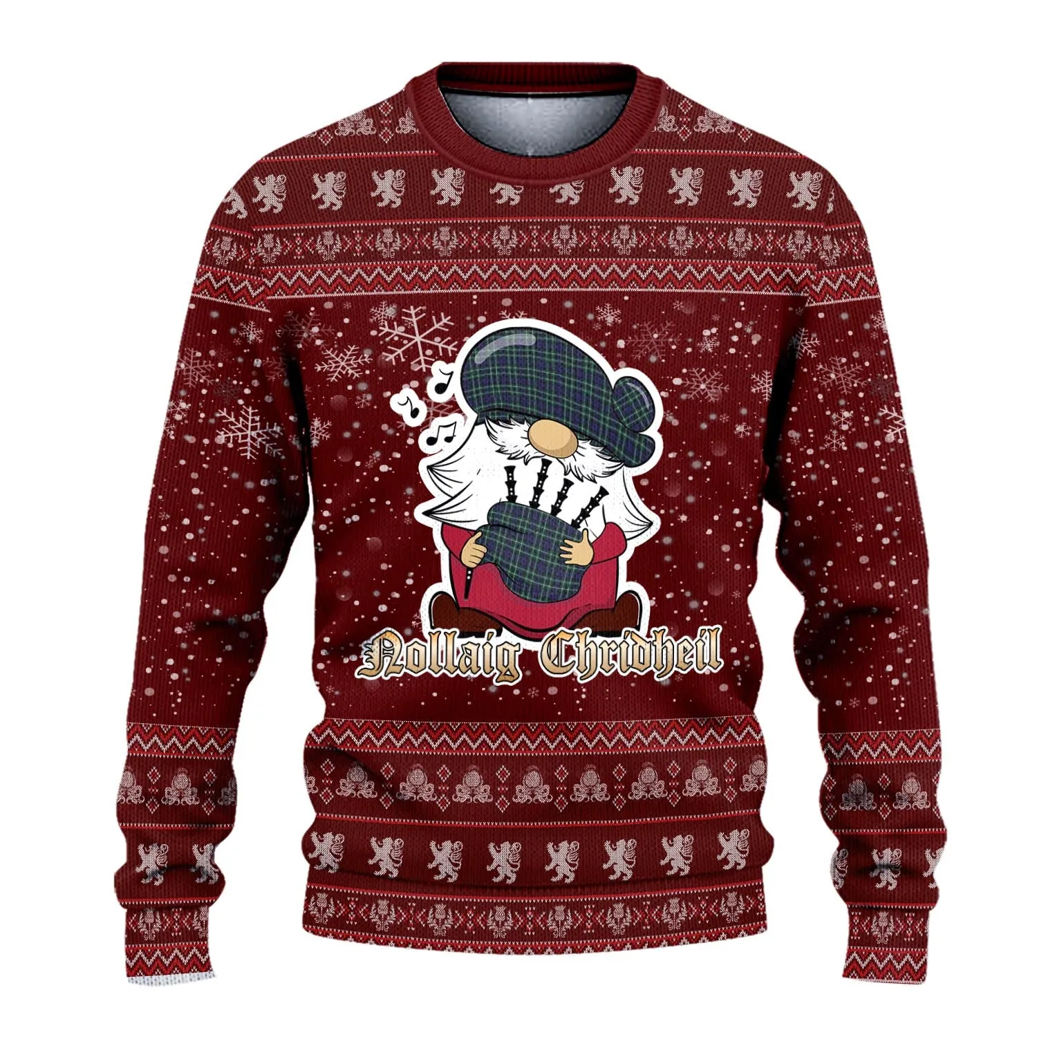 Allardice Clan Christmas Family Ugly Sweater with Funny Gnome Playing Bagpipes