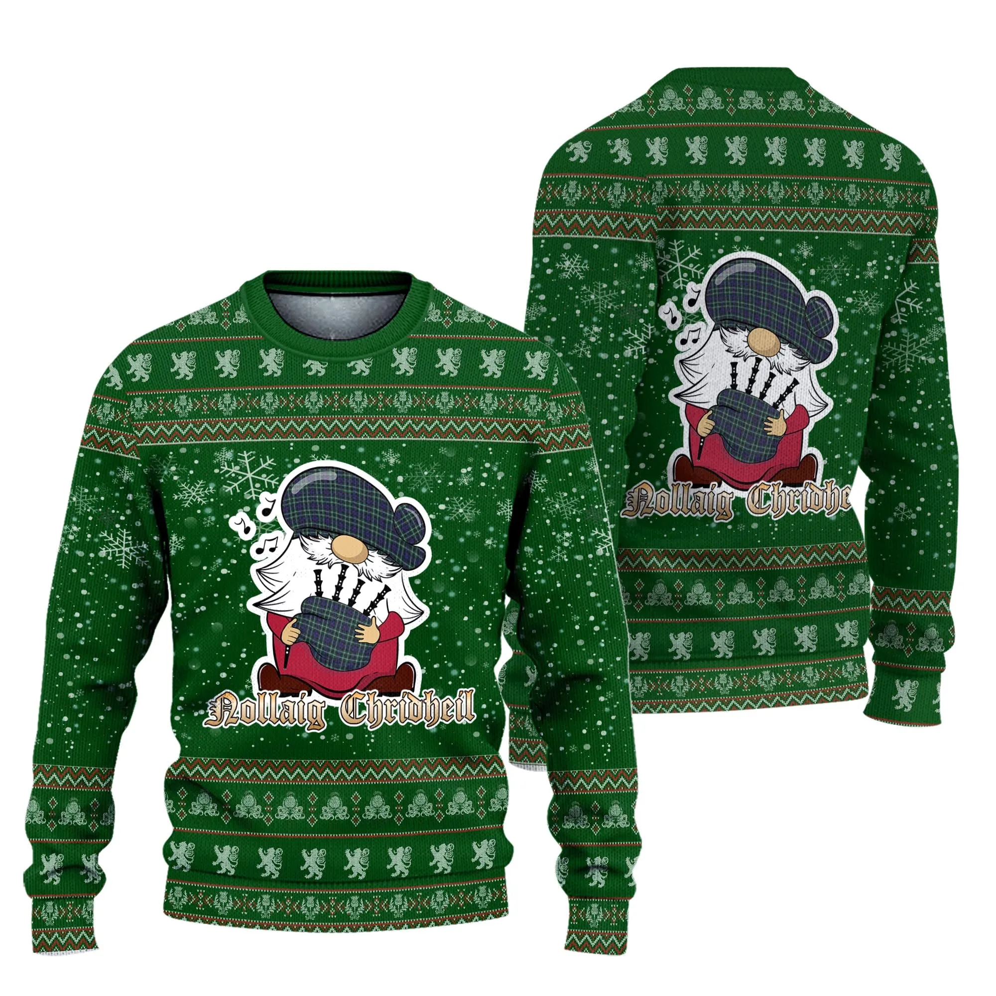 Allardice Clan Christmas Family Ugly Sweater with Funny Gnome Playing Bagpipes