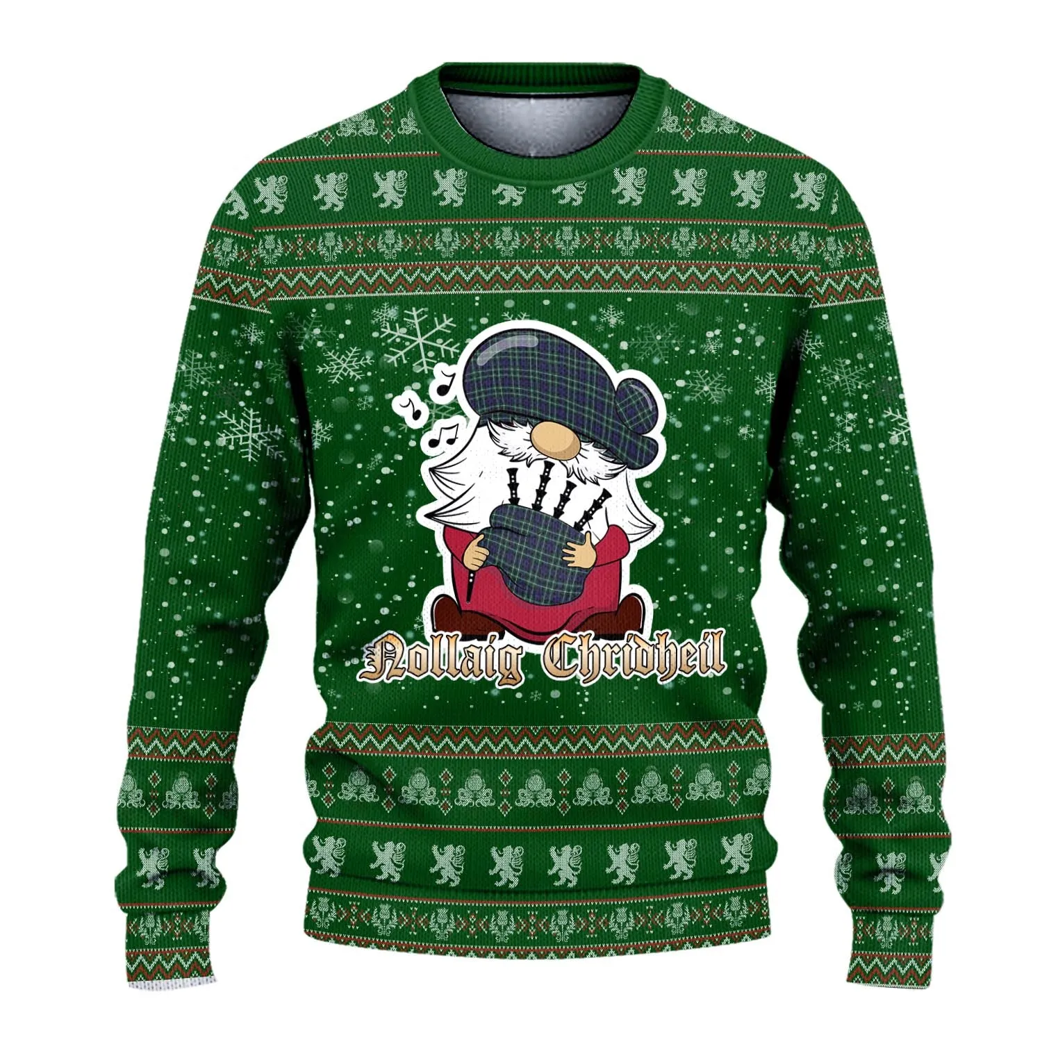 Allardice Clan Christmas Family Ugly Sweater with Funny Gnome Playing Bagpipes