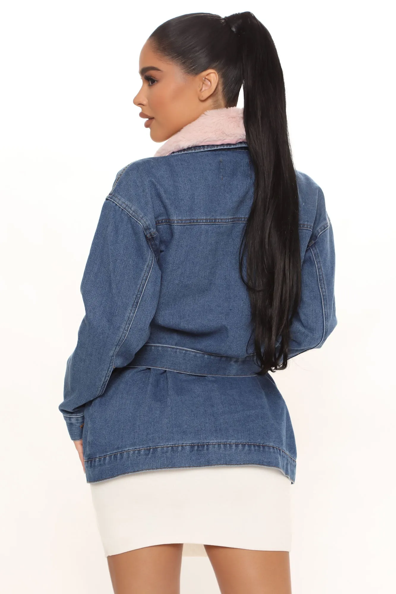 Always Cute Belted Denim Jacket - Medium Blue Wash