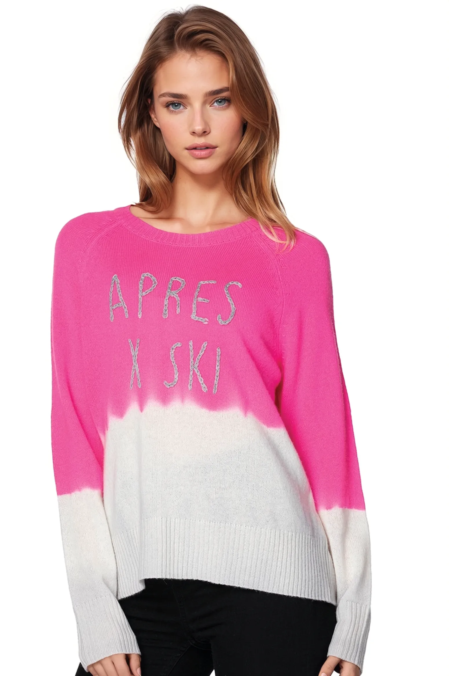 Aprés Ski Embroidery 100% Cashmere Crewneck Sweater