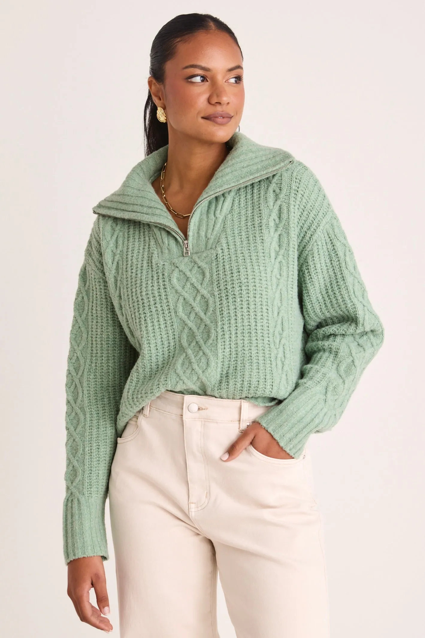 Axis Sage Quarter Zip Knit Jumper