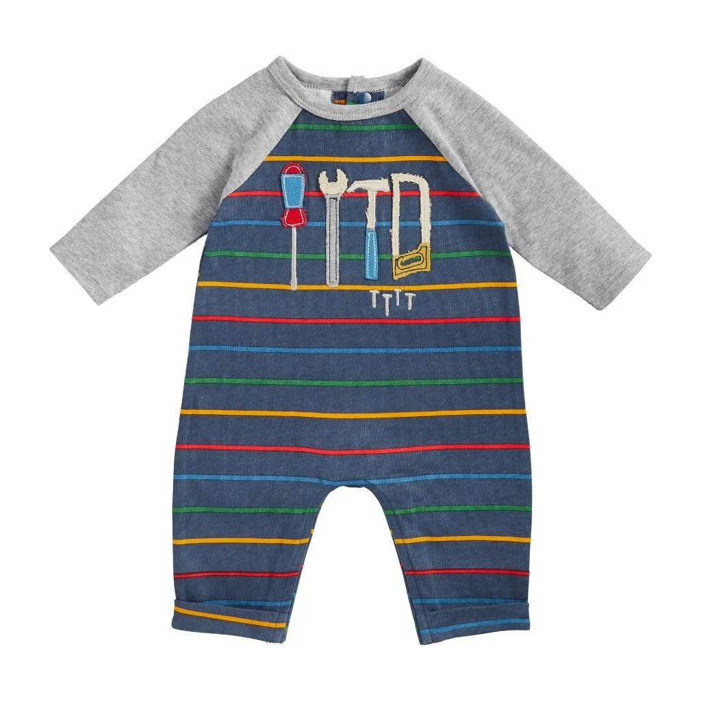 Baby Boys Construction Tools Applique Striped 1 Pc Set