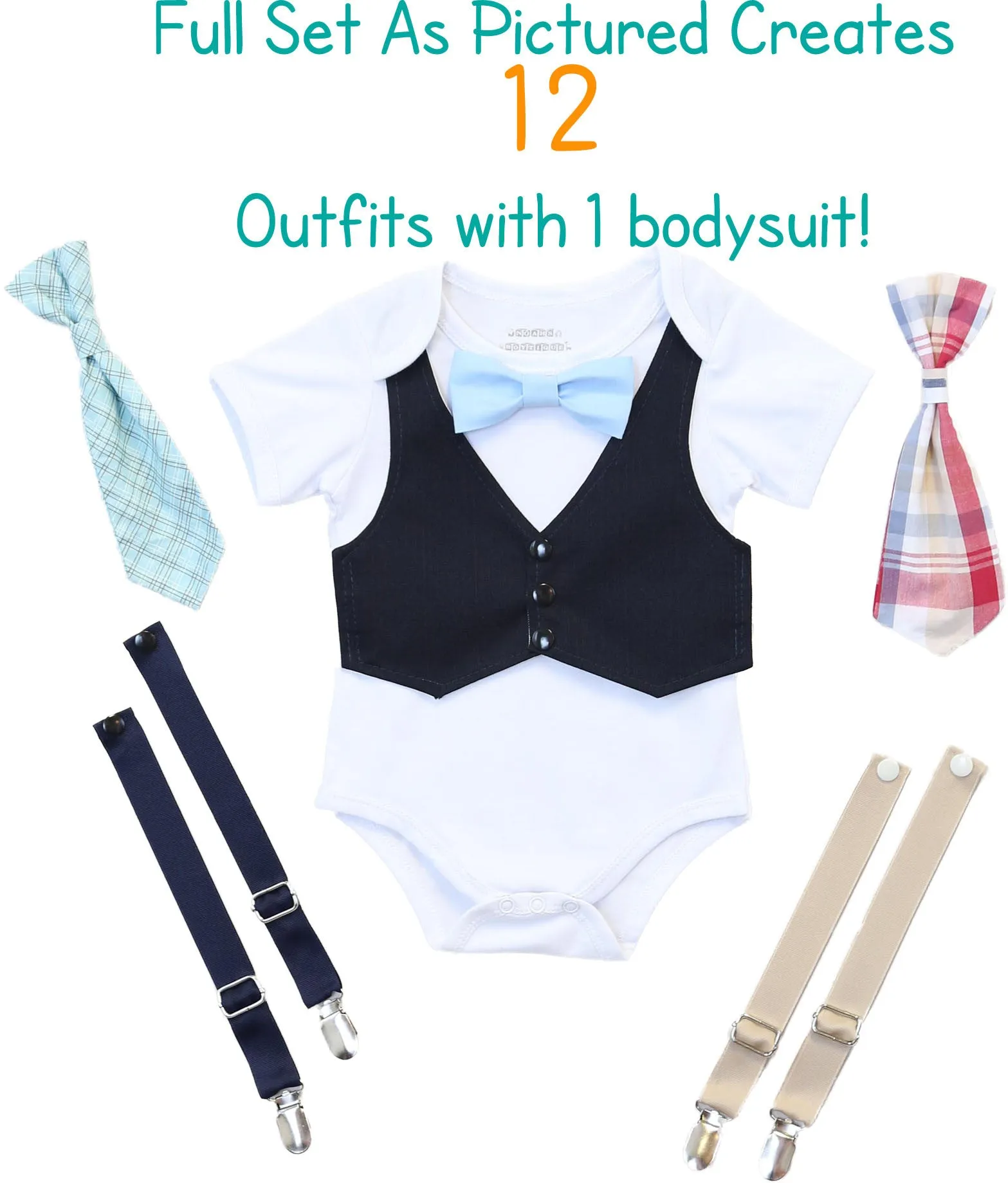 Baby Shower Gift Baby Boy Bundle Bow Ties Vest Suspenders