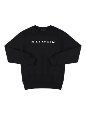 Balmain   Printed logo cotton crewneck sweatshirt 