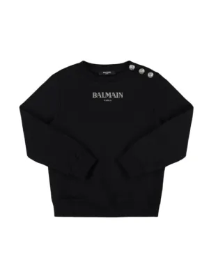 Balmain   Printed logo cotton crewneck sweatshirt 