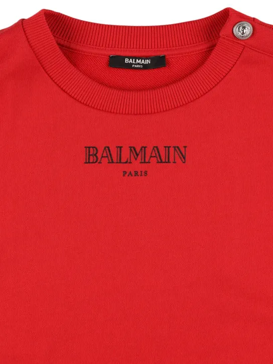 Balmain   Printed logo cotton crewneck sweatshirt 