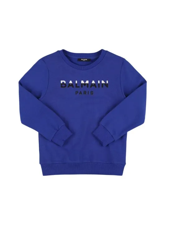 Balmain   Printed logo cotton crewneck sweatshirt 