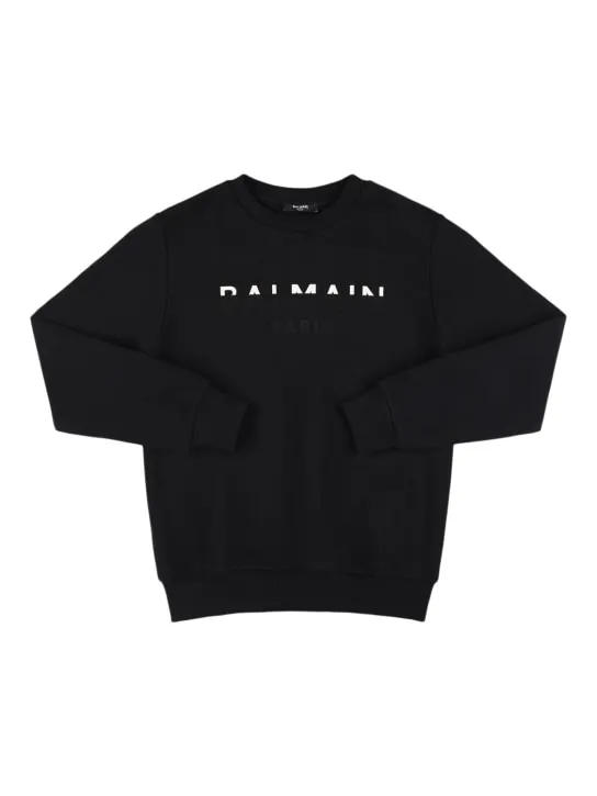 Balmain   Printed logo cotton crewneck sweatshirt 