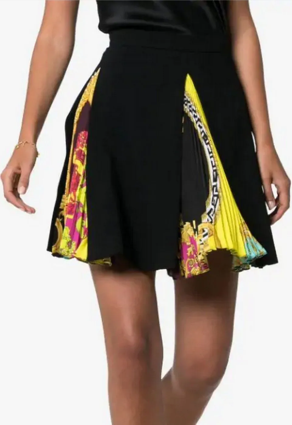 Baroque Pleated-Panel Mini-Skirt