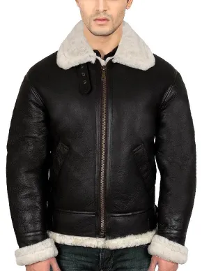 Black real leather Faux fur bomber jacket