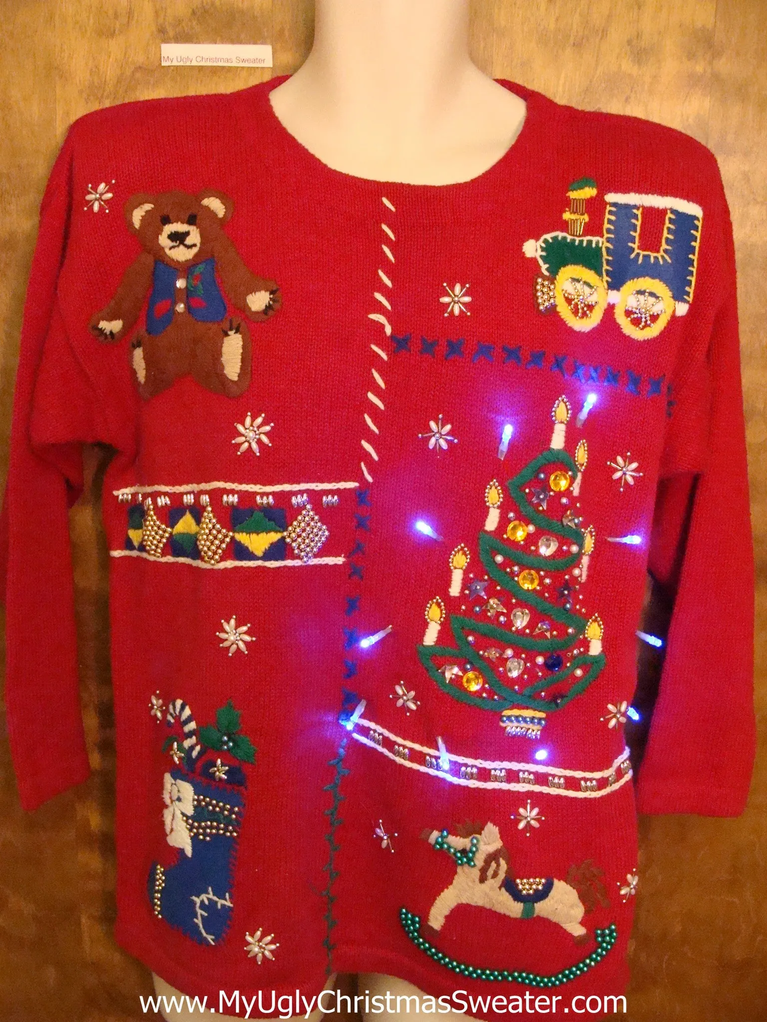 Bling Bright Ugly Christmas Sweater with Lights