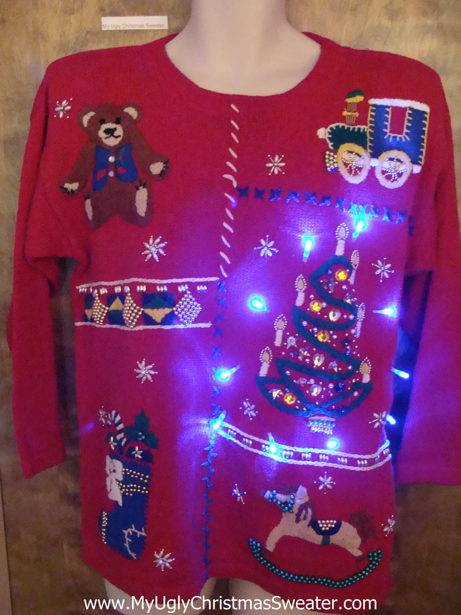 Bling Bright Ugly Christmas Sweater with Lights