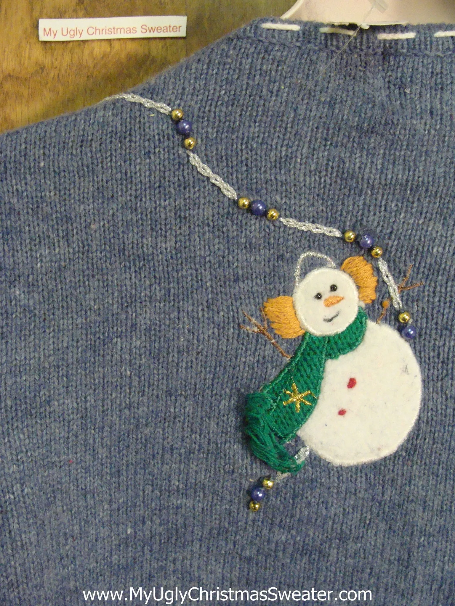 Blue Cute Xmas Sweater with Tumbling Snowmen