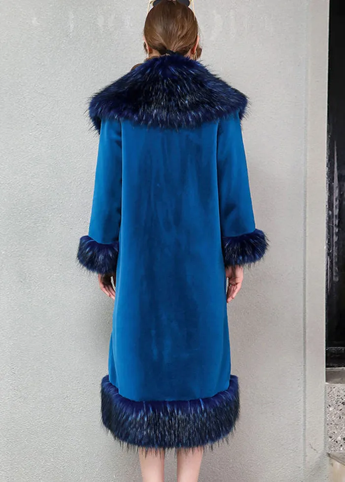 Blue Warm Faux Fur Long Coats Fur Collar Silm Fit Winter LY9438