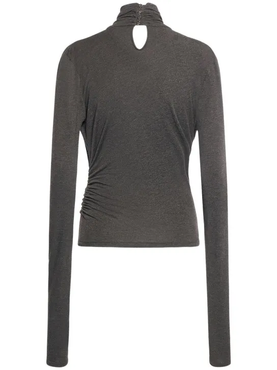 Blumarine   Long sleeve jersey draped t-neck top 