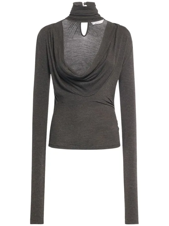 Blumarine   Long sleeve jersey draped t-neck top 