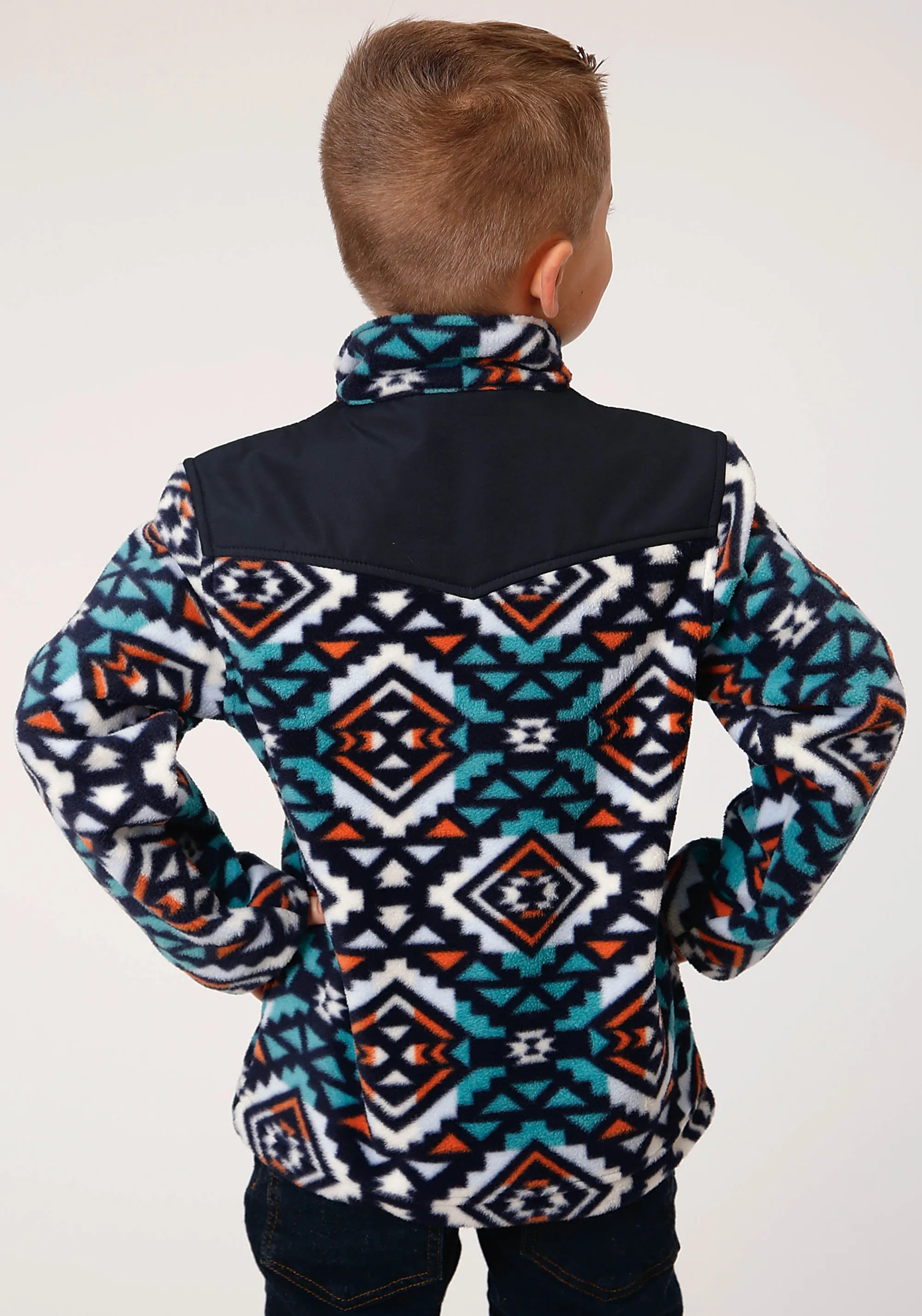 BOYS POLAR FLEECE  NAVY AZTEC PRINTED PULLOVER