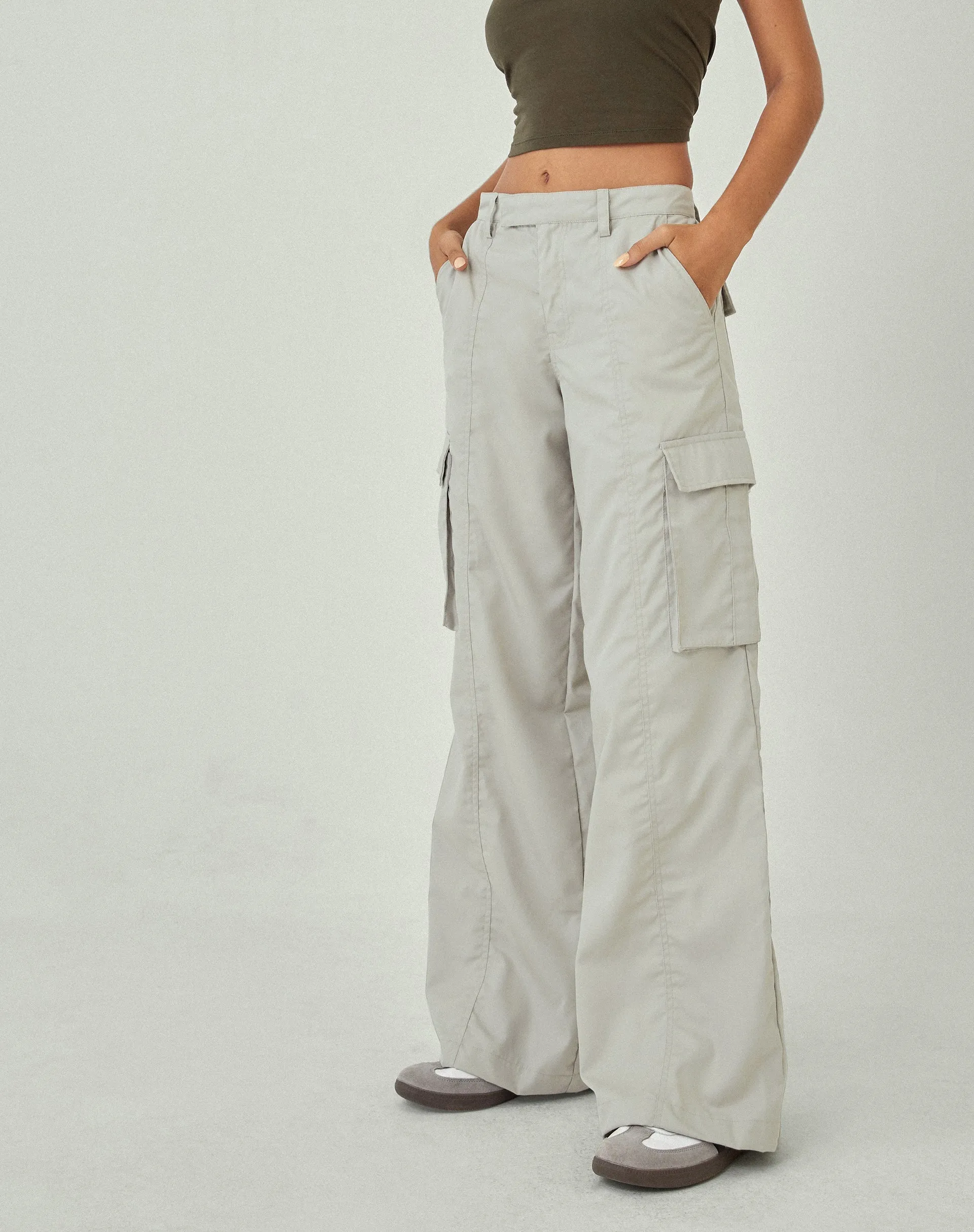 Calix Wide Leg Cargo Trousers in Oat