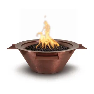 Cazo Round Hammered Copper Fire and Water Bowl, 4 Way Spill - Pool Feature