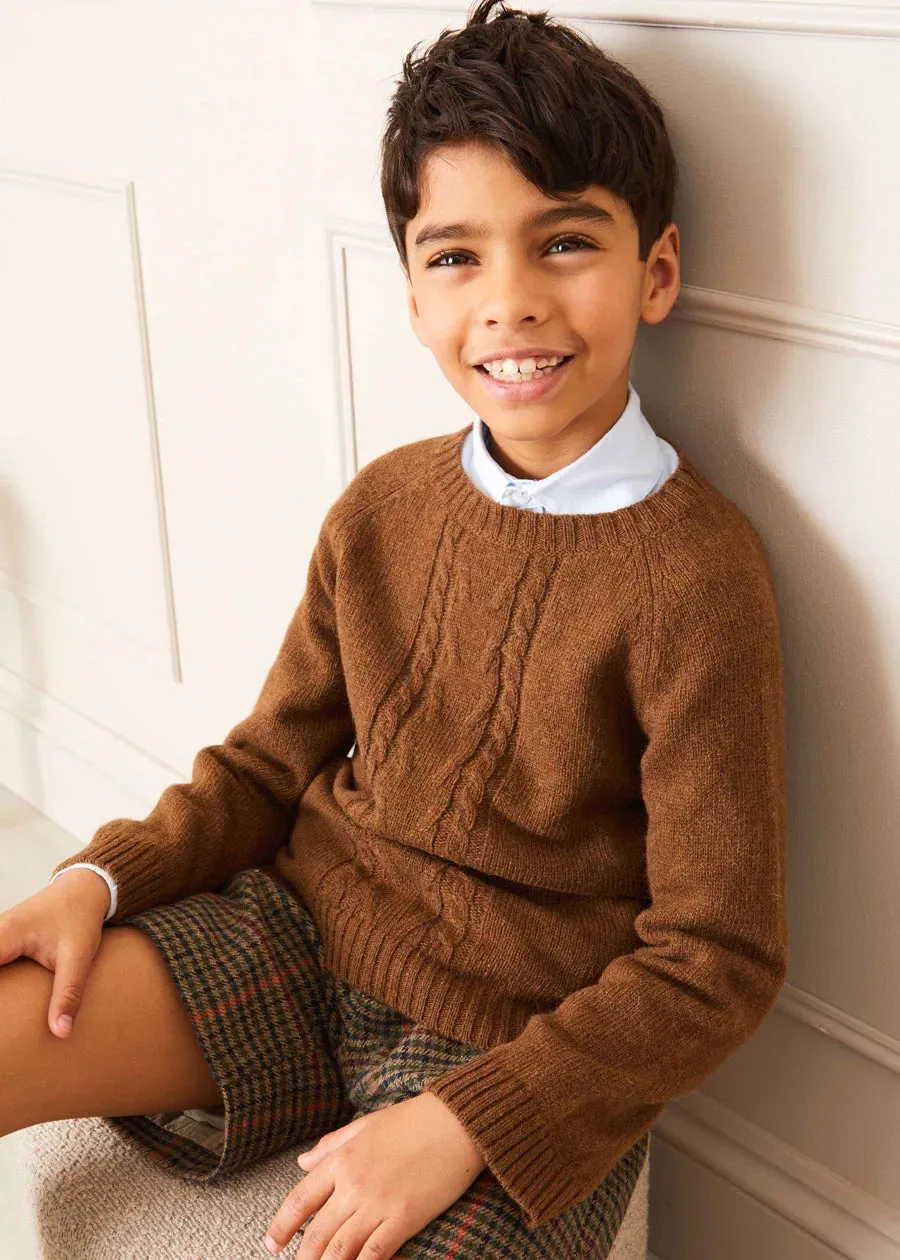 Chunky Cable Knit Crew Neck Jumper in Brown (4-10yrs)