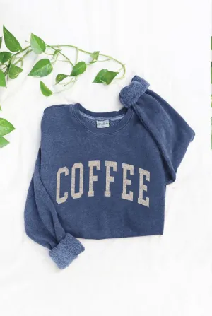 COFFEE Mineral Washed Graphic Sweatshirt Unisex Fleece Pullover