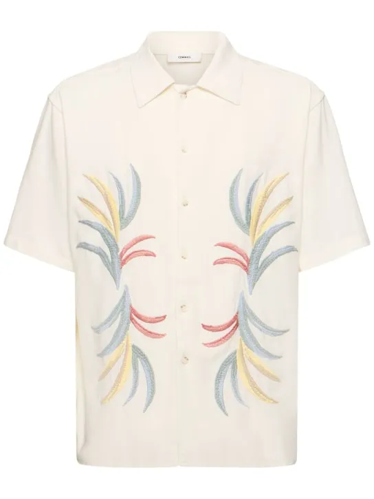 Commas   Palm embroidered camp collar shirt 