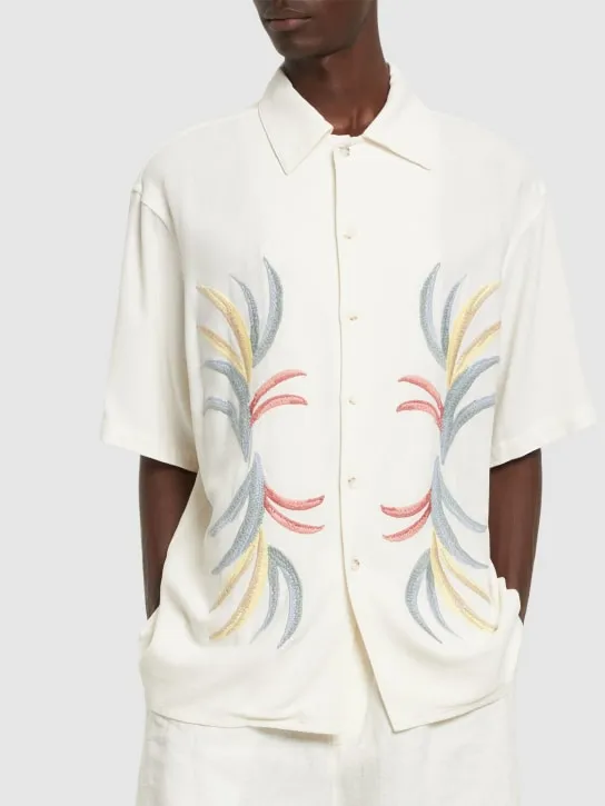 Commas   Palm embroidered camp collar shirt 