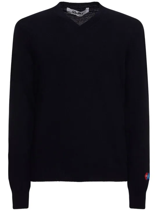 Comme des Garçons Play   Sleeve logo wool v-neck sweater 