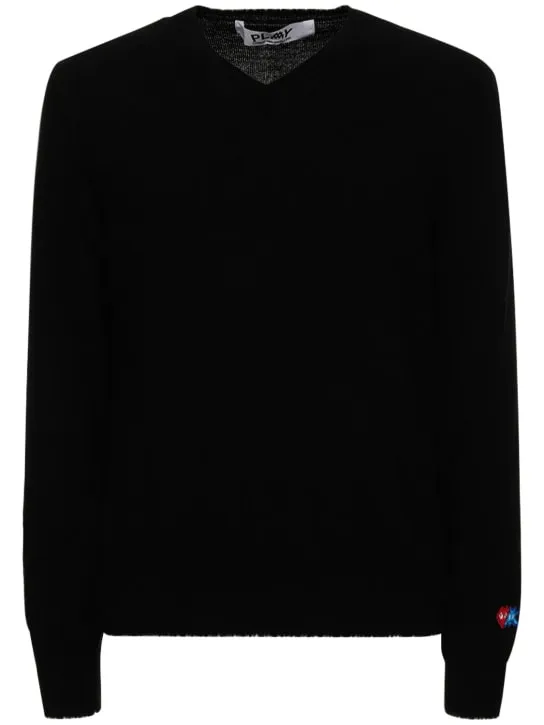 Comme des Garçons Play   Sleeve logo wool v-neck sweater 