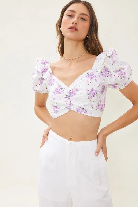 Cotton Eyelet Floral Crop Top