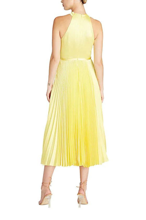 Crossover Neckline Satin Midi Dress - Lemon