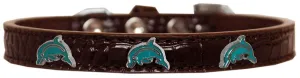 Dolphin Widget Croc Dog Collar Chocolate Size 10