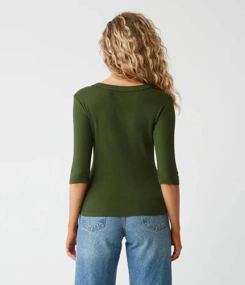 Dot 3/4 Sleeve Tee in Dark Matcha