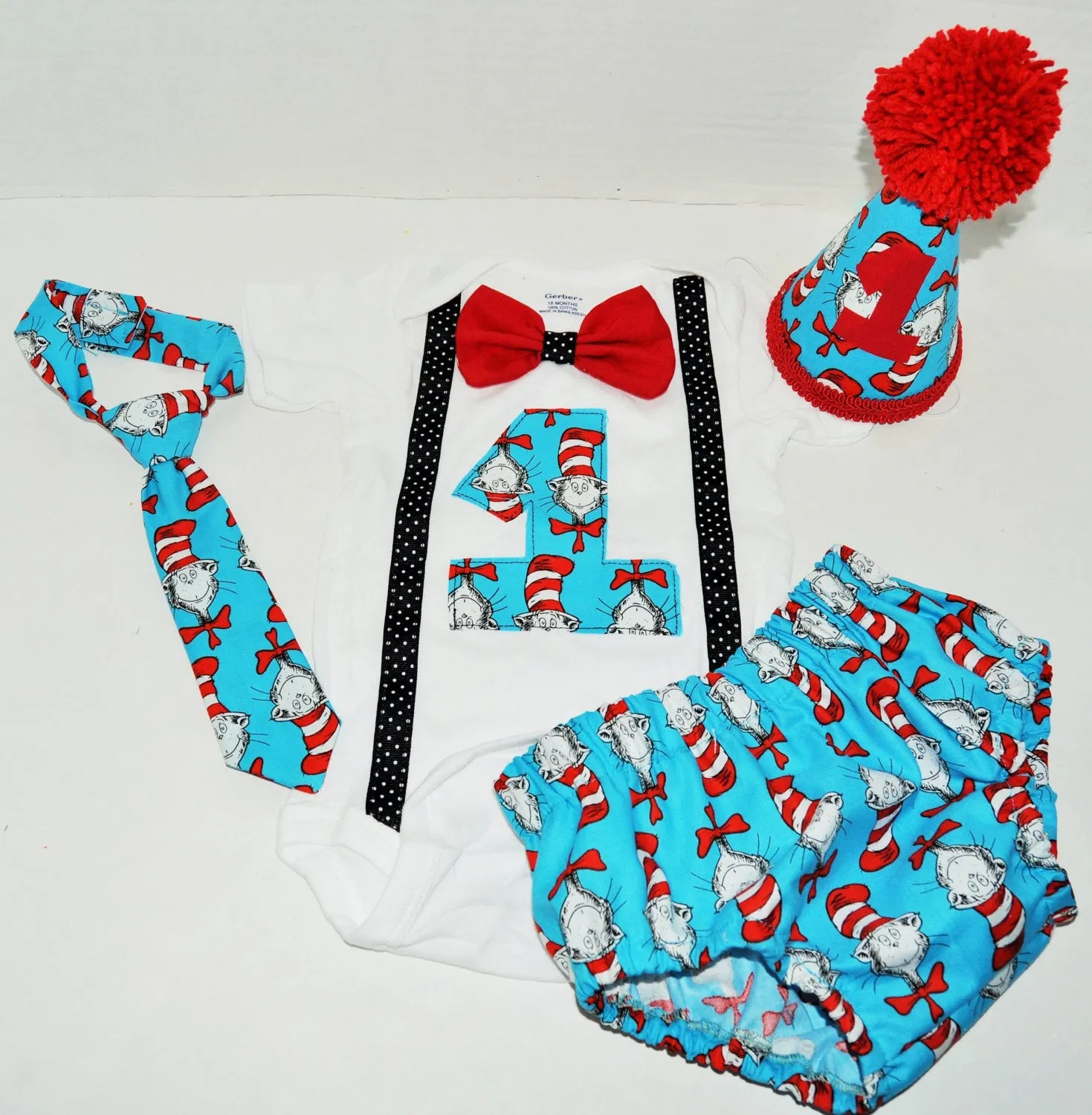 Dr Seuss cake smah outfit, bithday outfit, Cat in the Hat birthday outfit, 1st 2nd 3rd birthday, Boys cake smash outfit, Banner