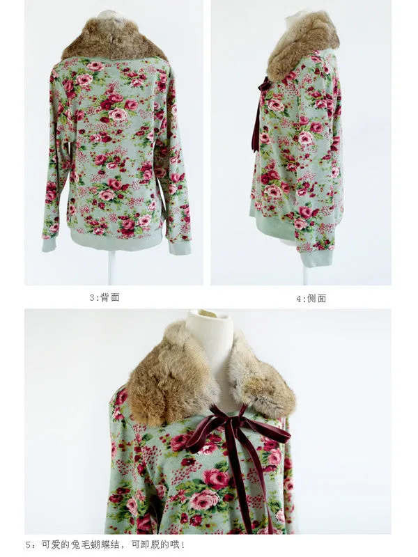 English rose knit pullover with fur collar