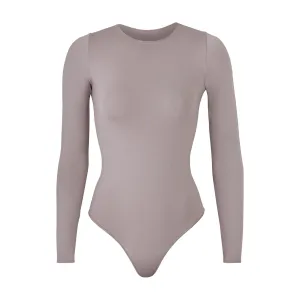 ESSENTIAL CREW NECK LONG SLEEVE BODYSUIT | SMOKE