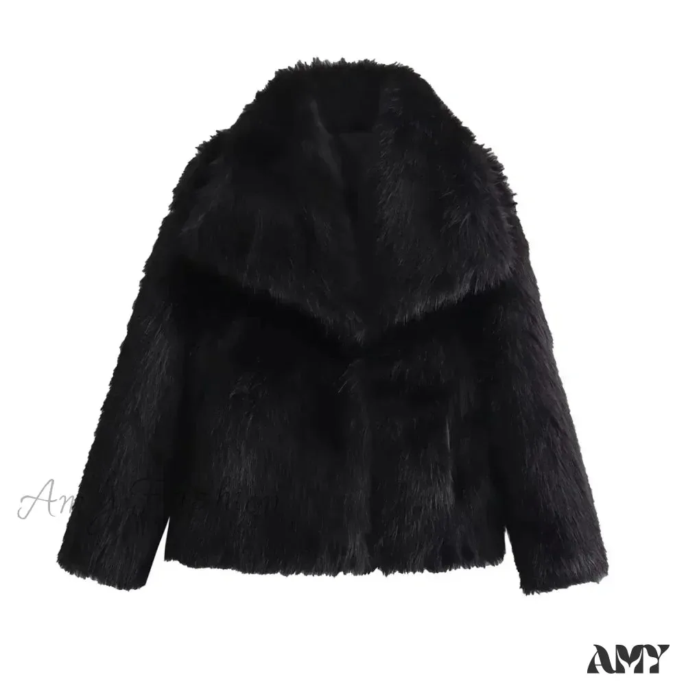 Fashion Faux Fur Cropped Autumn Winter Lapel Long Sleeve Thick Warm Chic Coat