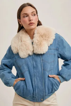 Faux Fur Detachble Denim Jacket