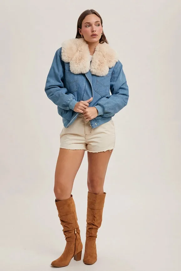 Faux Fur Detachble Denim Jacket