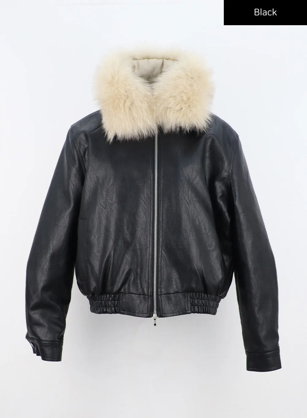 Faux Leather Jacket with Fur Collar CN303