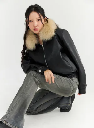 Faux Leather Jacket with Fur Collar CN303