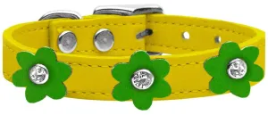 Flower Leather Collar Yellow With Emerald Green Flowers Size 10