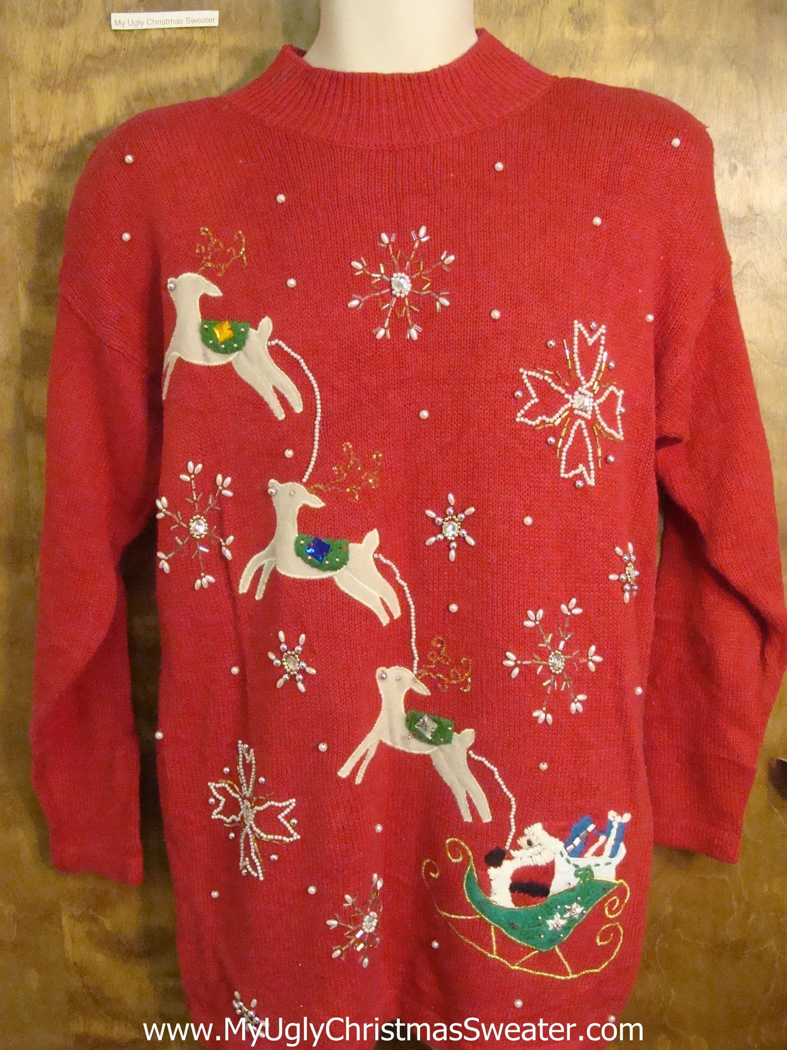 Flying Reindeer 80s Red Christmas Sweater