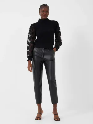 French Connection Crolenda Vegan Leather Tapered Trousers-Black-74TBK