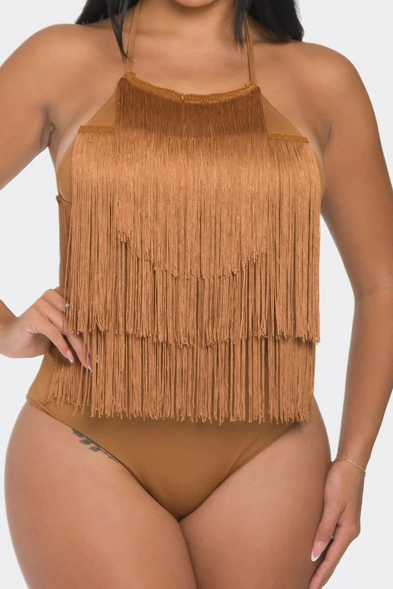 Fringe Halter Bodysuit