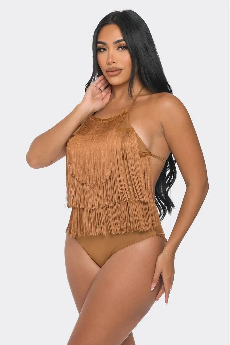 Fringe Halter Bodysuit